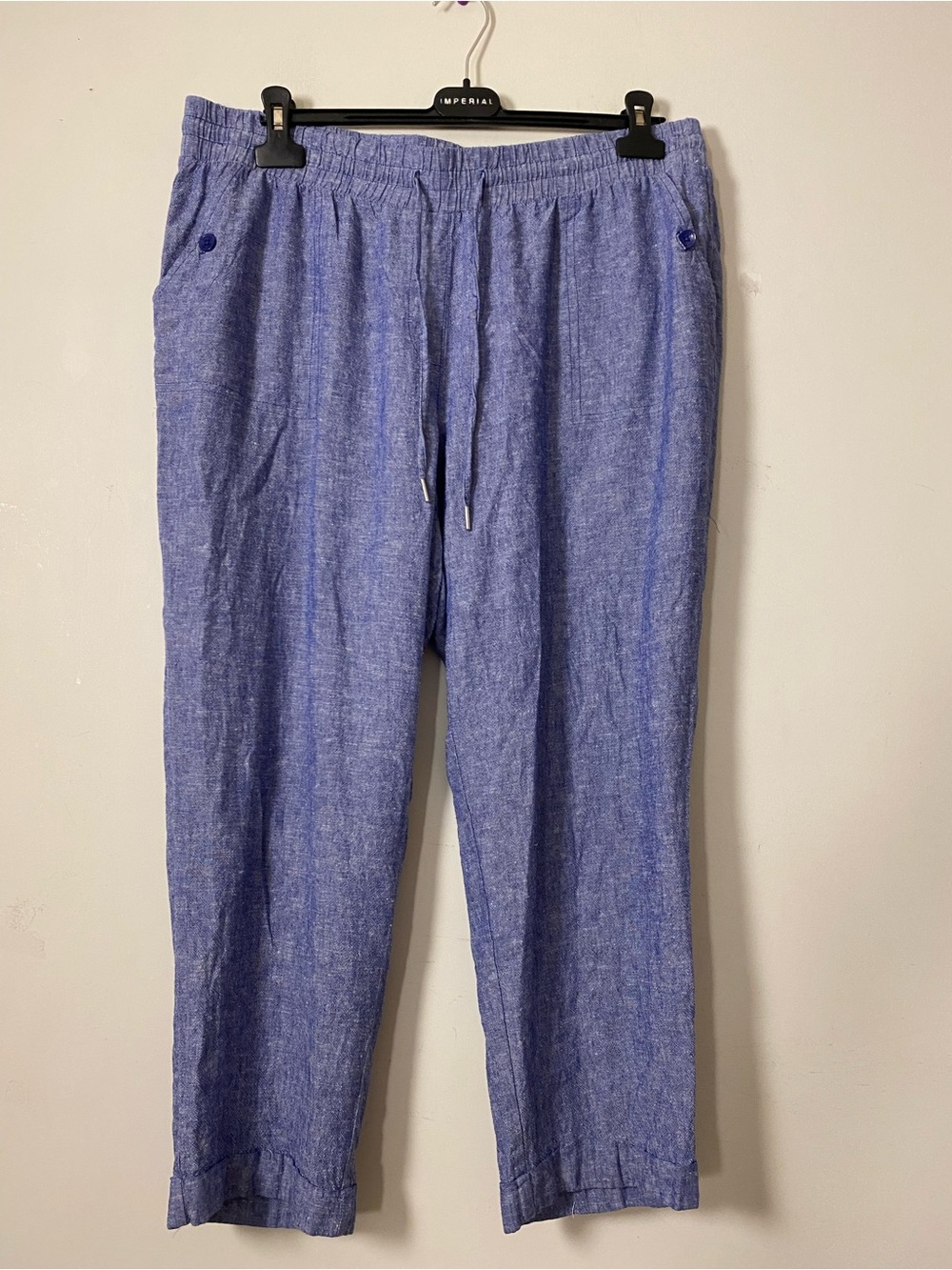 Linen blend Lightweight Chambray Drawstring Pants - Blue